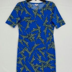 LuLaRoe Womens Small Dress Blue Statue of Liberty Print Short Sleeves Fitted